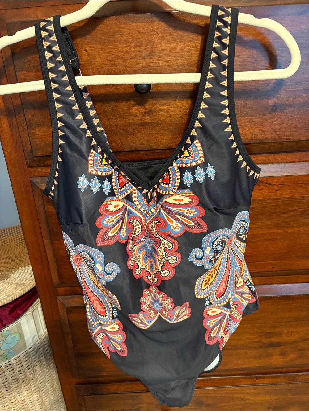 Black Paisley, Tribal Print Women’s Tank Top one piece bathing suit